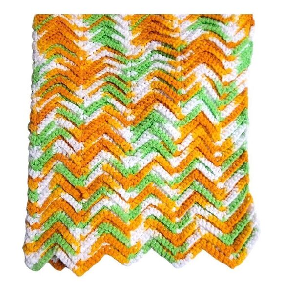 Retro 70’s zig zag bright colored lap throw yellow  Orange green HAND MADE - Picture 1 of 6